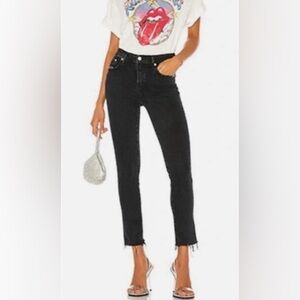 AGOLDE TONI MID RISE STRAIGHT RAW HEM SIZE 27 BLACK WASH STRAIGHT LEG DENIM CROP